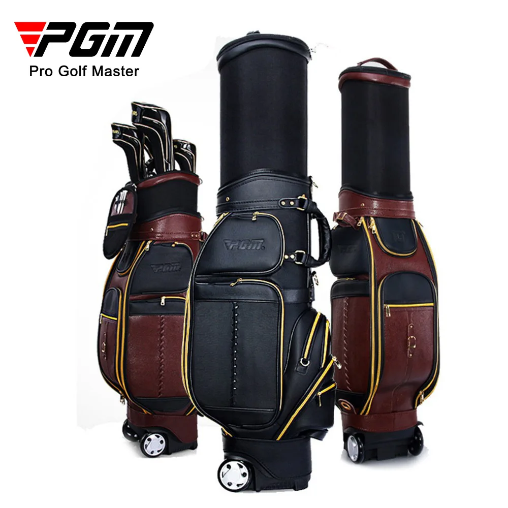 Full Leather Adjustable Golf Standard Ball Bag Wheels Men Stretch Bag Multi-Function Airbag Leather Waterproof With Cover 125cm