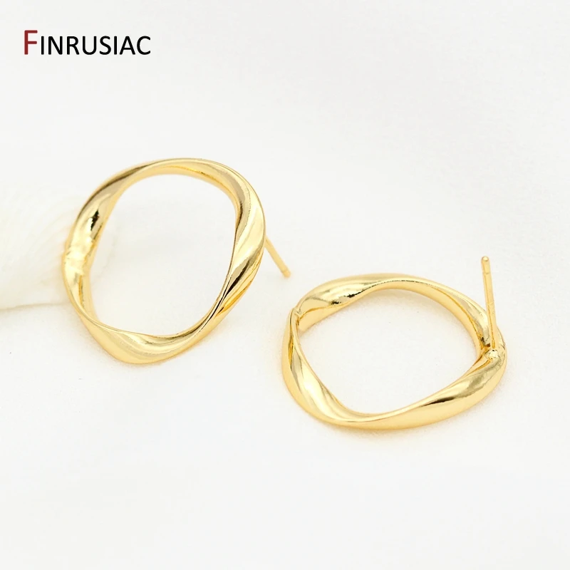 925 Silver Needle 14K Gold Plated Twisted Circle Earrings Material DIY Jewelry Pearl Drop Earrings Making Findings