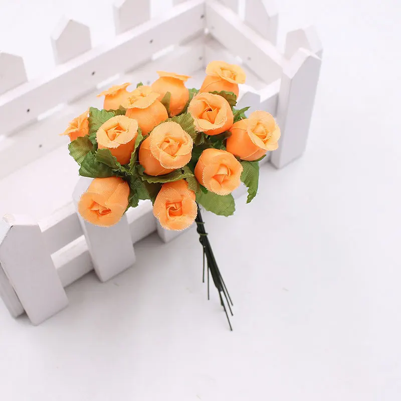 Mini Rose Bouquet para Decoração de Casa, Flores Artificiais, Cartão Craft, DIY Wreath Acessórios, Guirlandas, Decoração do casamento, 12 Pçs/lote