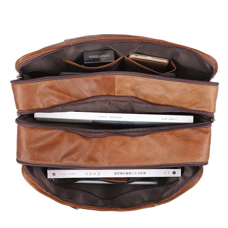 Functional Handbag for Men Genuine Leather Briefcase Business Travel Shoulder Bag Male 14\