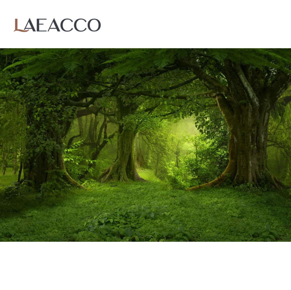 Laeacco Forest Backdrops Green Jungle Tree Grass Mystery Way Party Natural View Photographic Backdrops Photocall Photo Studio