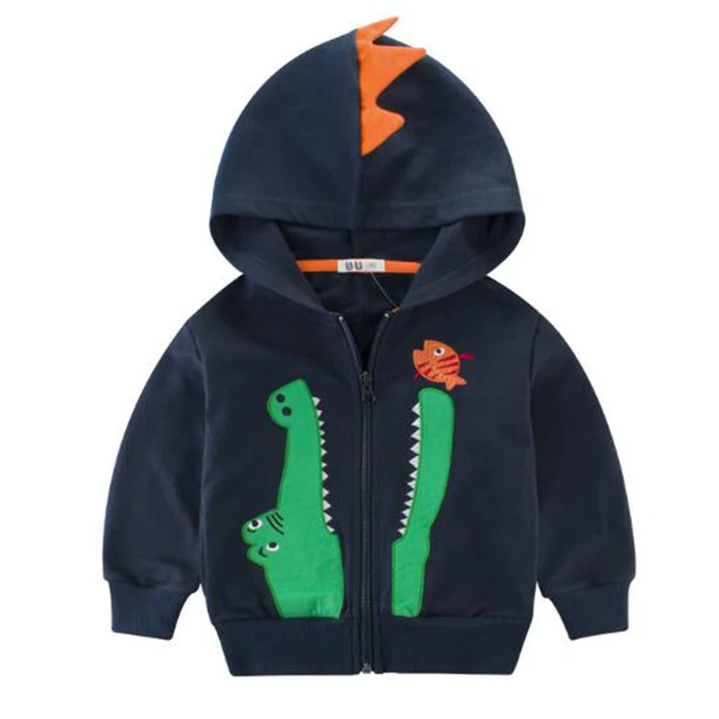 BINIDUCKLING Spring Autumn Kids Children's Jacket For Boys Dinosaur Cartoon Cotton Cardigan Hooded Boy Kid Outwear Clothes 2019