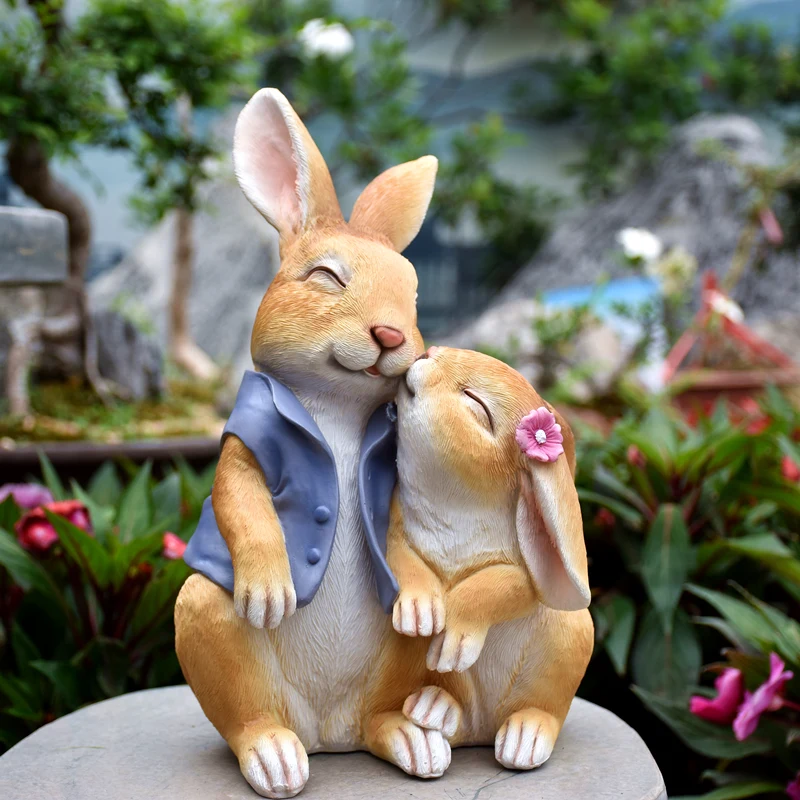 

Pastoral Simulation Animal Resin Rabbit Couple Ornament Outdoor Garden Balcony Figurines Crafts Courtyard Accessories Decoration