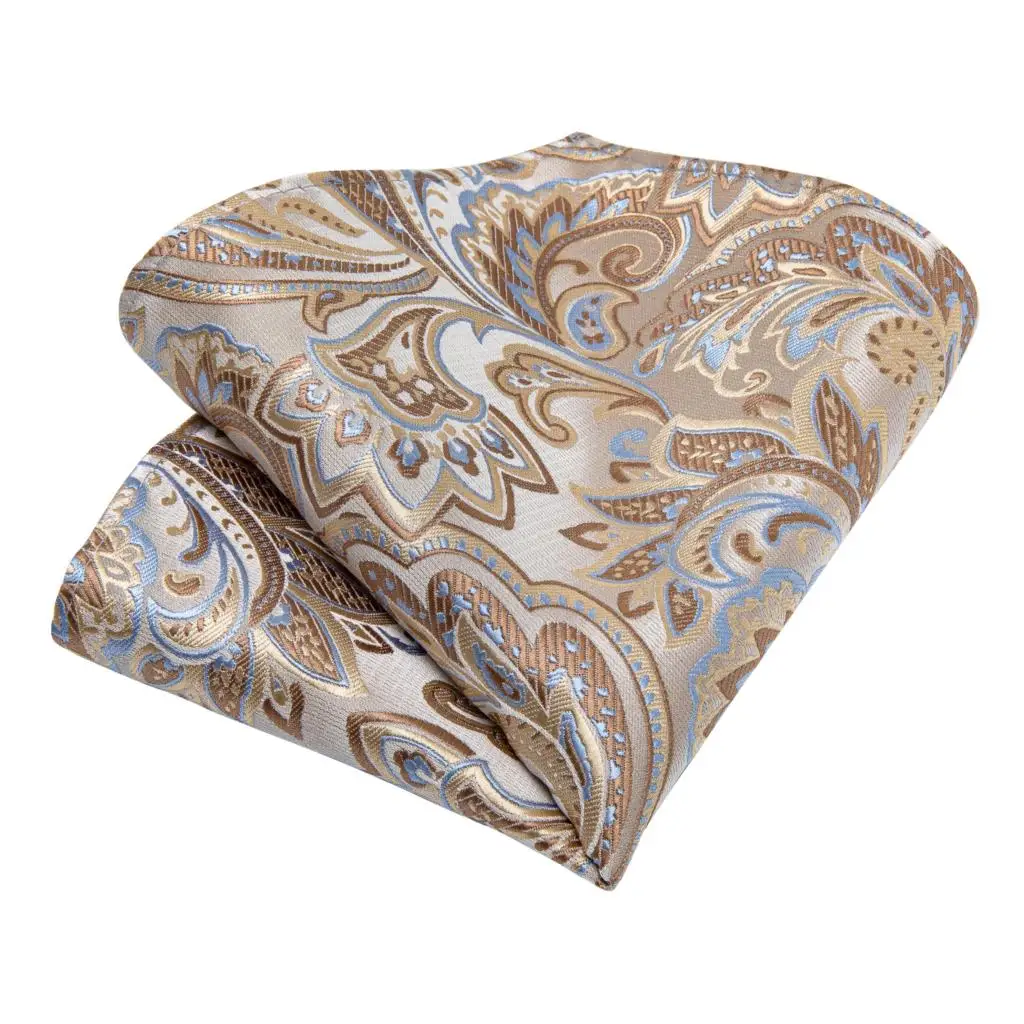 Quality Men Tie Champagne Paisley Silk Wedding Tie For Men Hanky Cufflink Gift Tie Set DiBanGu New Design Business MJ-7290