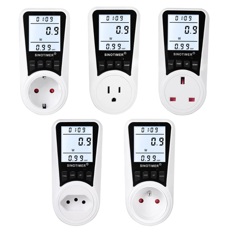 

Electricity Usage Power Meter Plug Digital LCD Display Energy Meter Plug Amps Watt kWh Consumption Analyzer 4XFD