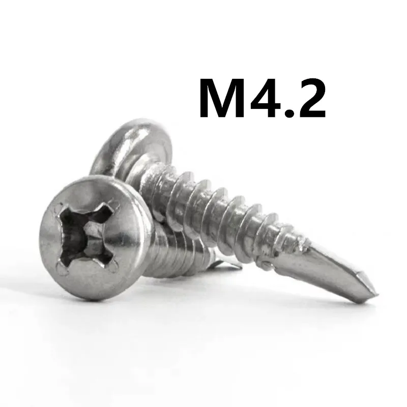 50pcs/lot M4.2x13/16/19/25/32/38/45/50mm DIN7504N 304 stainless steel cross round head drill tail screw