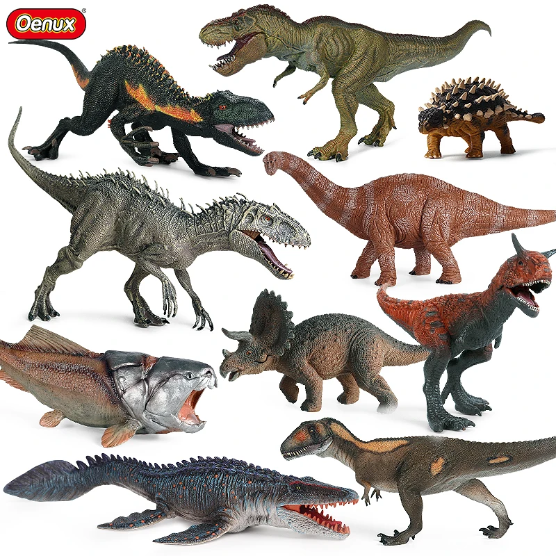 Oenux Simulation Prehistoric Jurassic Dinosaurs Indominus Rex Triceratops Mosasaurus Animals Model Action Figures Kids Toy Gift