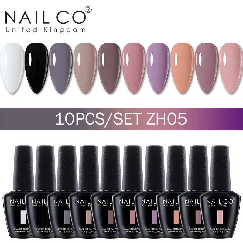 NAILCO 10 teile/satz 15ml Gel Nagellack Set Farbe Glitter Semi Permanent Hybrid Gelvarnish Benötigen Basis Top Coat Soak off UV Nagel Kunst