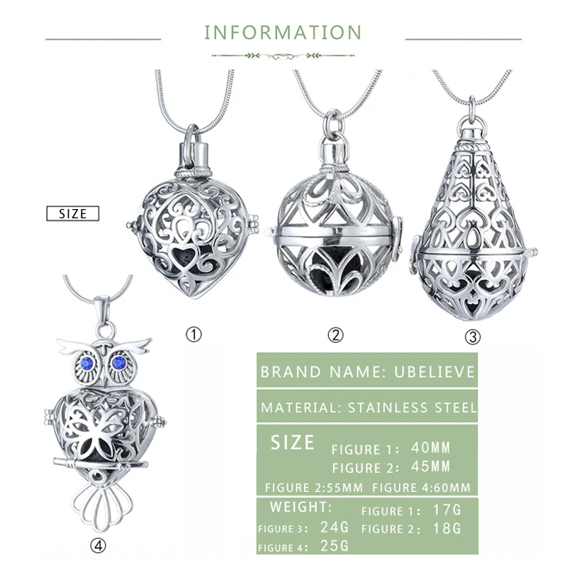 Stainless Steel Hollow Cage Ball Box Crown Owl Essetial Oil Diffuser Necklace Locket Round Pendants For DIY Perfume Jewelry