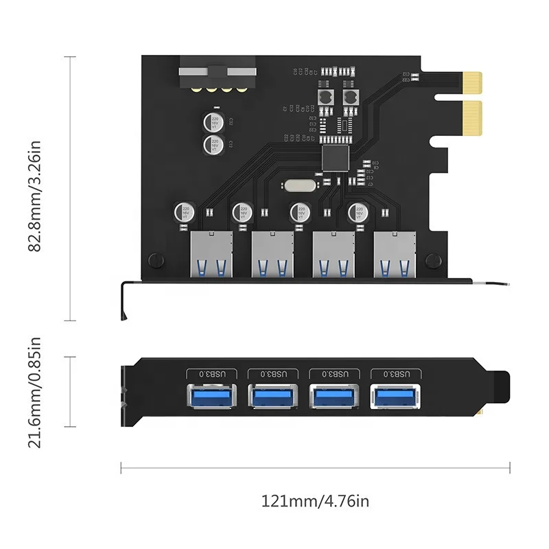 PCIE TO 4 Port USB 3.0 PCI-e Adapter PCI Express USB3.0 4 port HUB 5.0Gbps 19Pin FL1100 chipset Support WIN10 WIN8 MAC OS