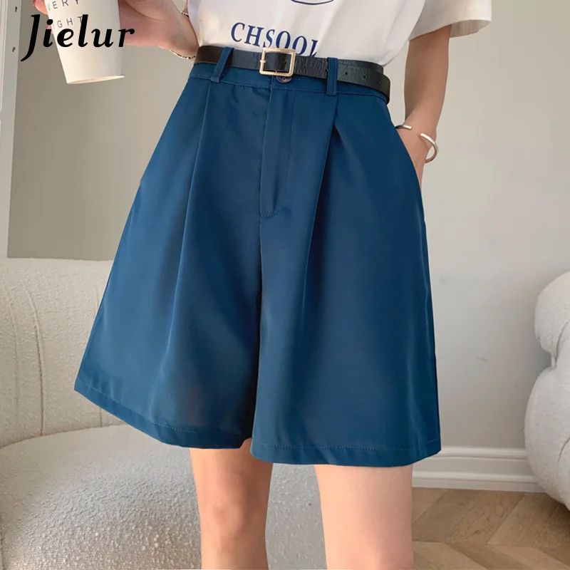 Jielur Women's Loose High Waist Suit Shorts Women Black Grey Blue Five-point Shorts Female Casual Wide-leg Shorts for Women S-XL