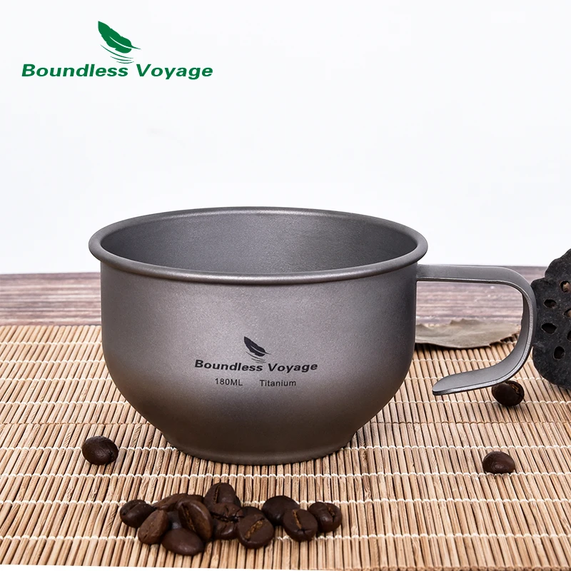 Boundless Voyage 180ml Titanium Coffee Cup with Handle Camping Picnic Water Wine Tea Mug Portable Single-layer Tableware Ti3086D