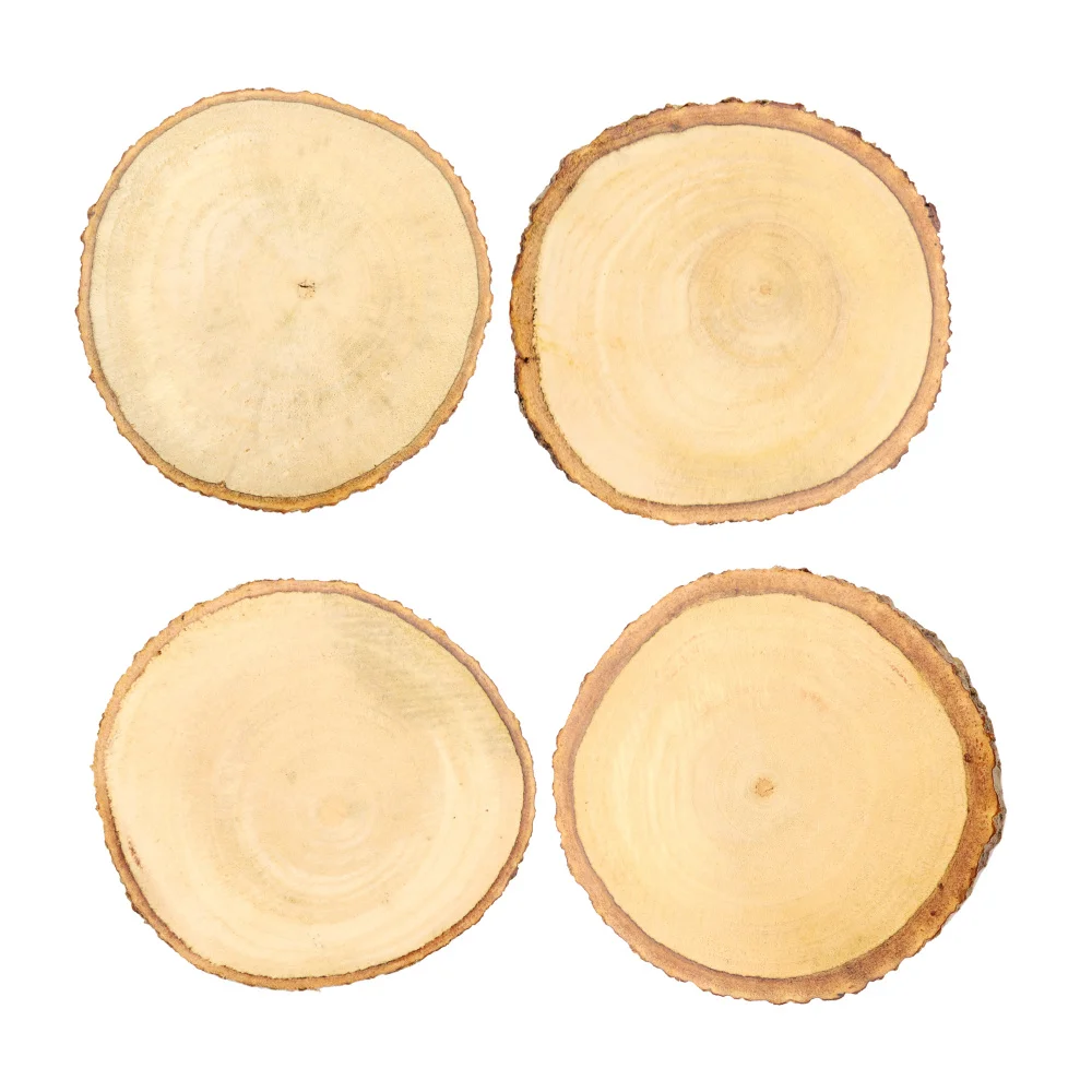 Jaswehome 4pcs Natural Wood Round Coasters Set Wooden Coasters With Bark Table Mat Coffee Tea Mug Drinks Holder Cup Mat