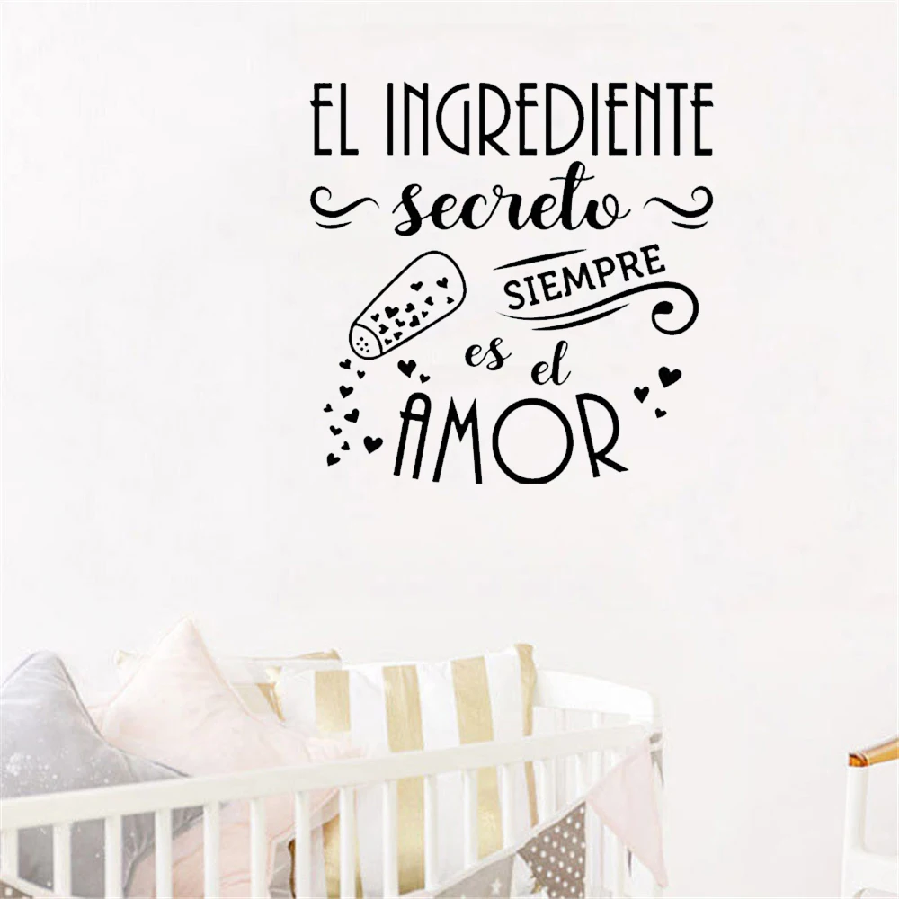 Spanish Quote Family Secret Love Heart Quote The Secret Ingredient Is Always Wall Sticker For Kitchen Kids Room Vinyl ov539