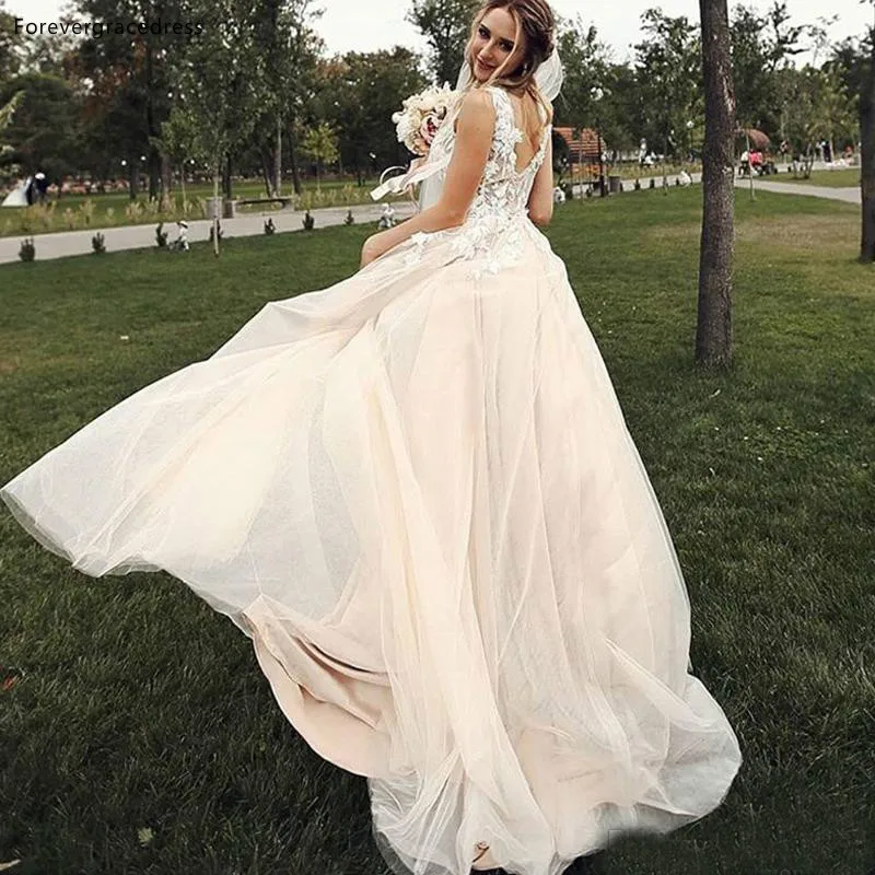 Westlichen Stil Garten Landschaft Hochzeit Kleider EINE Linie Spitze V Neck Backless Boho Brautkleider Tailor Made Plus Größe Verfügbar