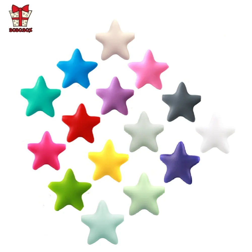 BOBO.BOX 10 pcs Star Silicone Beads Baby Teething BPA Free Silicone Teething Beads Food Grade Baby Chew Teething Necklace DIY