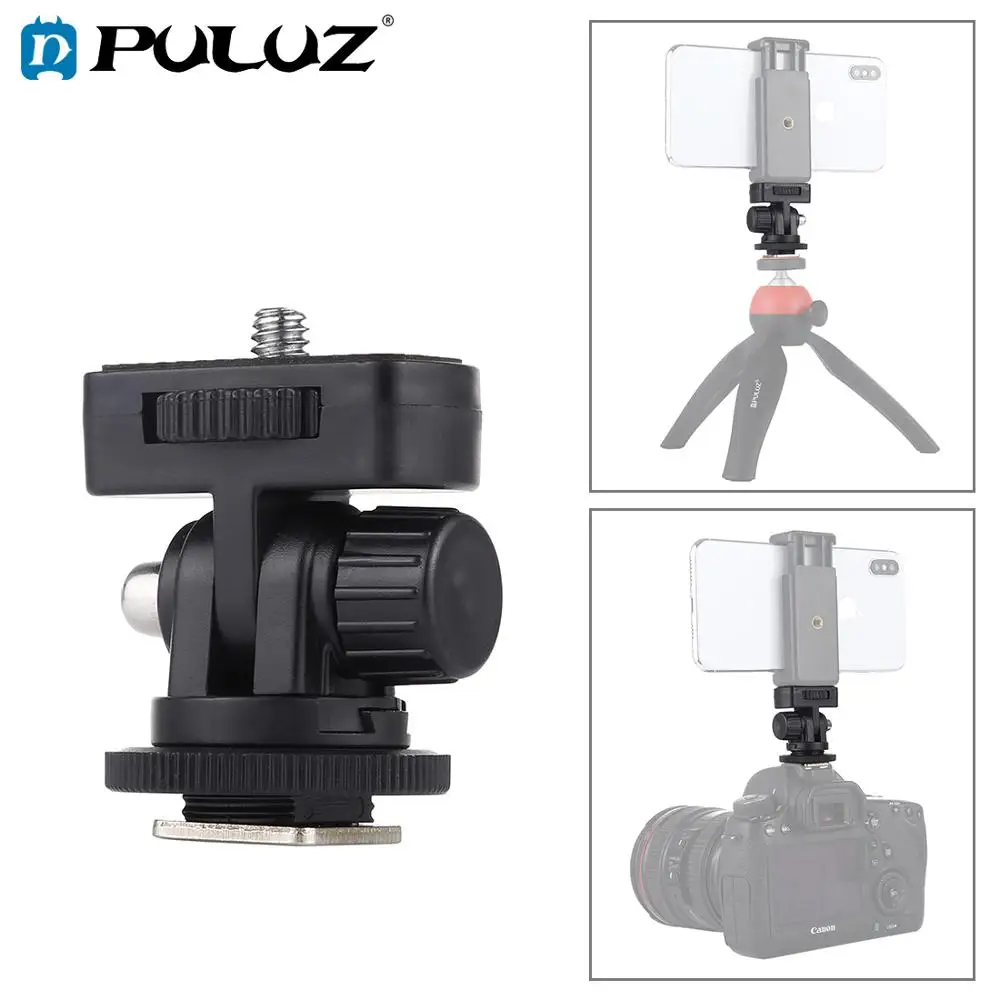 PULUZ 1/4 inch Screw Thread Cold Shoe Tripod Mount Adapter for smartphone/DSLR Cameras