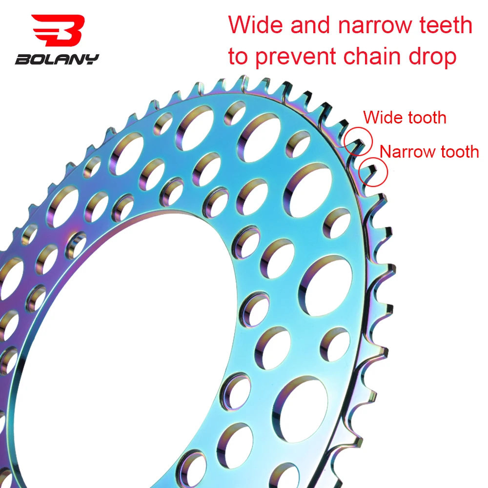 BOLANY 130BCD BXM Folding Ultralight Bicycle Chainring Hollow Design Round Hole Plating Anode Rainbow 53T 56T Bike Chainwheel