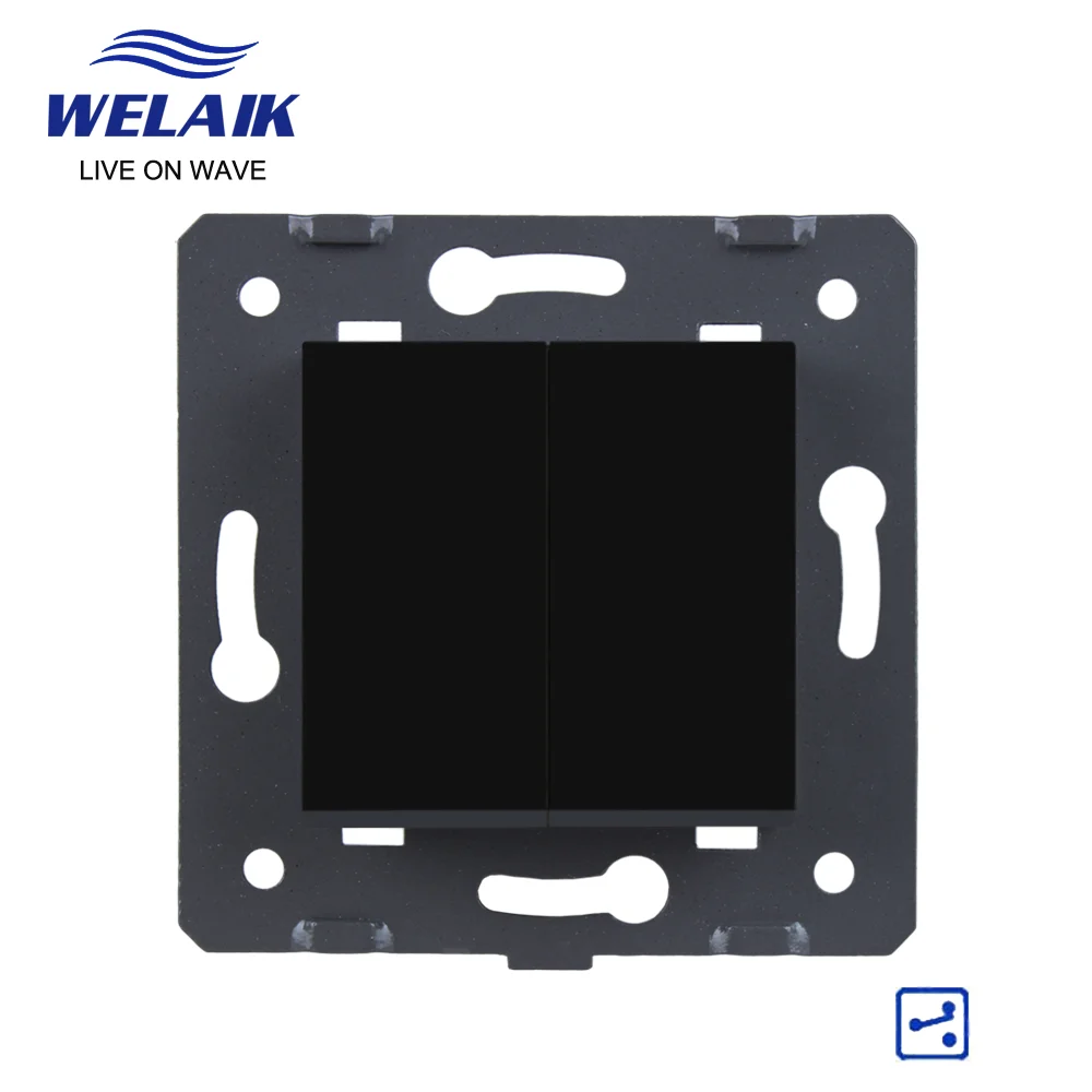 WELAIK EU Stairs Push Button 2Gang2Way Light Wall Switch DIY Parts Crystal-Glass-Panel AC250V A722W