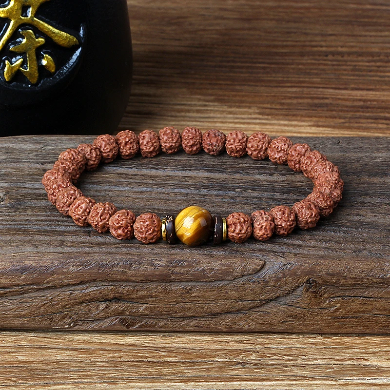 Royal Green Tiger Eye Vajra Bodhi Bracelet Original Rudraksha Meditation Beaded Bracelets Women Prayer Tibetan Buddhism Jewelry