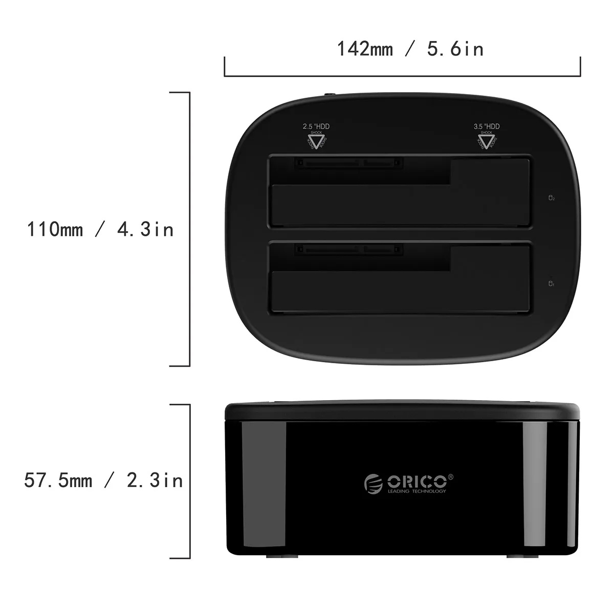 ORICO Dual-Bay HDD-Dockingstation USB 3.0 USB-C für 2,5/3,5 Zoll SATA-Festplatten Werkzeuglos für PC mit 12V/3A Netzteil – Detail 10