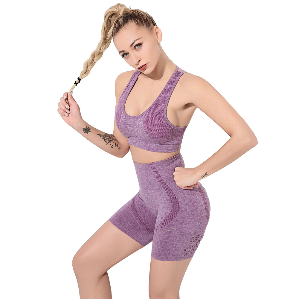 

Gym Suit Yoga set Workout Clothes for Women Short Sleeve Compression Crop Top + Seamless Leggings Sportswear Fitness Tracksuit