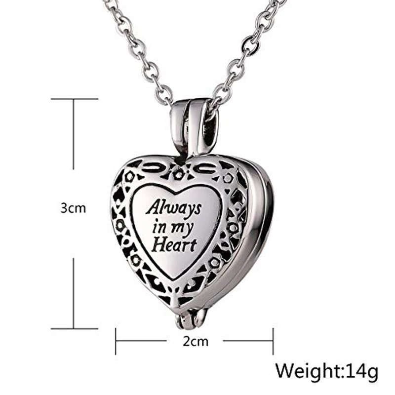 Invisible Vial Cremation Jewelry for Ashes Stainless Steel Always  In My Heart Keepsake Memorial Pendant Urn Necklace