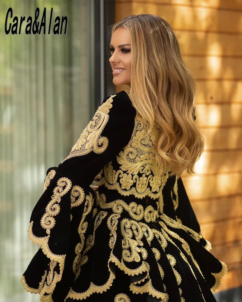 Kosovo Evening Dresses For Women Wedding Party Dress Sleeves Lace Applique Albanian Velvet Prom Gowns robe de mariage Customized