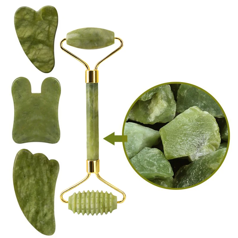 Jade Eye Mask Facial Massager Natural Stone Gouache Scraper Jade Roller Gua Sha Set Face Massage Roller Guasha Board Beauty Care