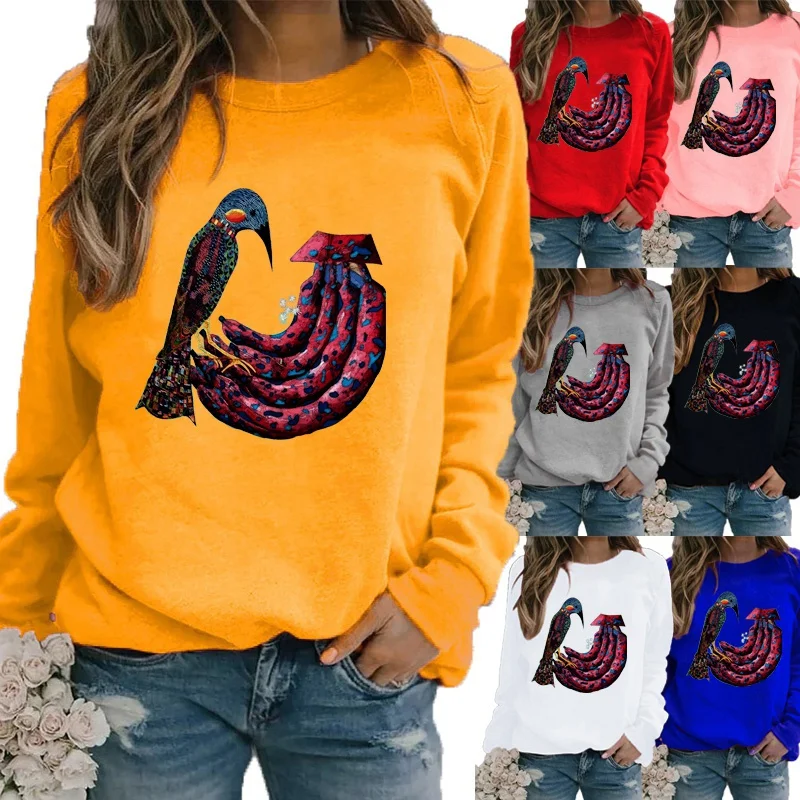 

Autumn and Winter Fashion Women Printed Graphic Tee Ladies Round Neck Pullover Sweatshirt Long Sleeve Loose Casual T-shirt