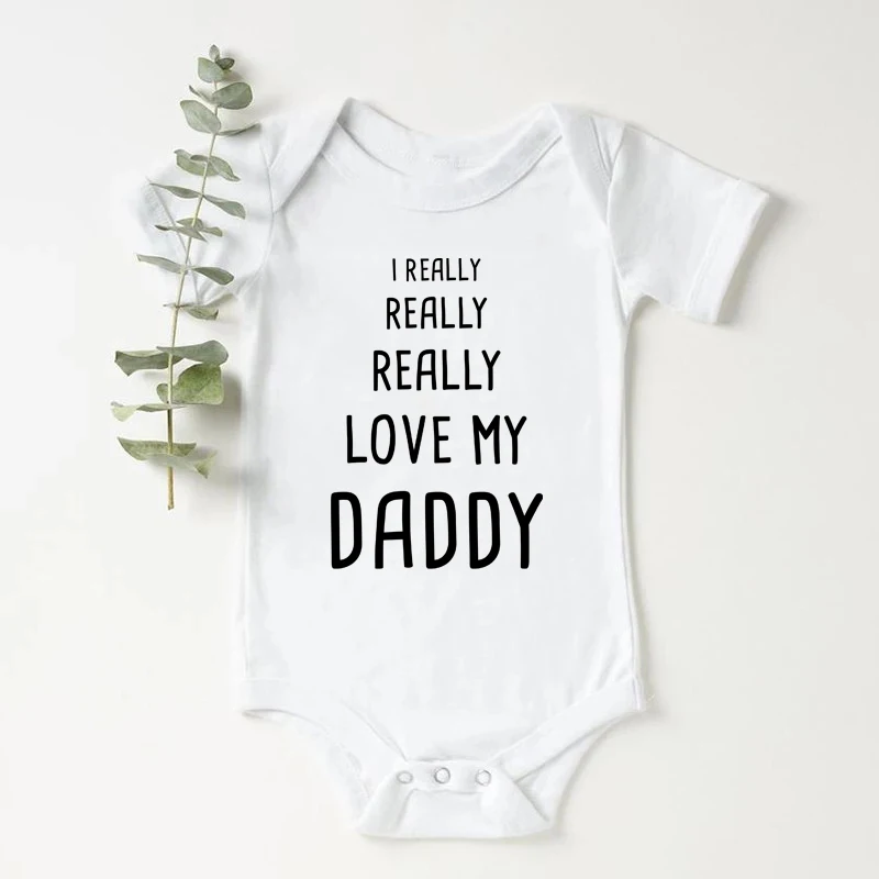 

Newborn Baby Boy Girl Romper Cotton Cute I Really Really Love My Daddy Short Sleeve Jumpsuit Infant Clothes Pajama Outfits