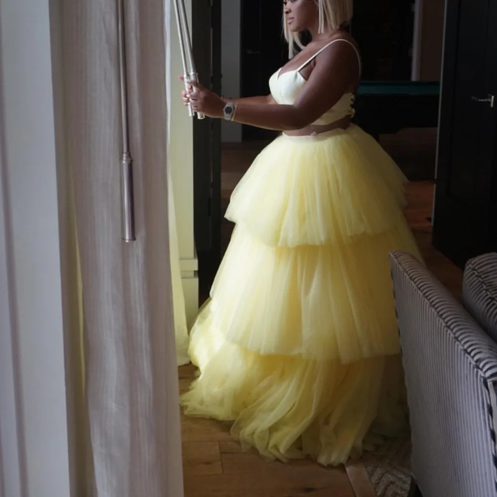 New Fashion Long Light Yellow Tutu Skirt Ball Gown Women Tiered Ruffle Tutu Vintage Tulle Puffy Skirt Custom Made