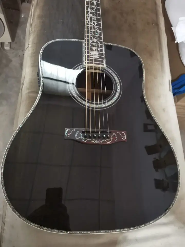 

Professional Vine Acoustic Electric Guitar, Dreadnought Guitar, Black Gloss, Solid, Fancy, Free Shipping