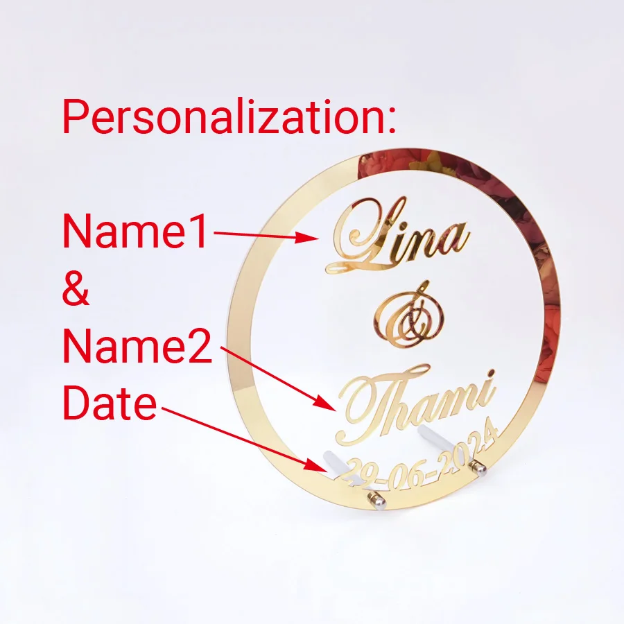Custom Hochzeit Name und Datum Personalisierte Runde Spiegel Rahmen Acryl Shower Wort Zeichen Party Decor Mit Nagel Gast Geschenke