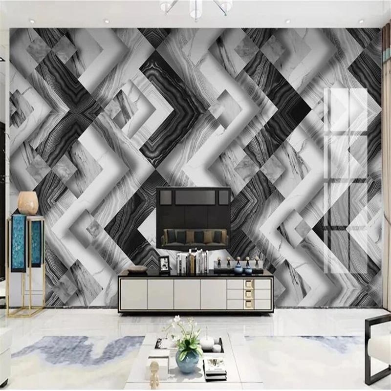 wellyu Custom WallpaperOriginal Jazz White Geometric Marble Tile Modern Simple TV Sofa Background Wall papel de pared tapeta