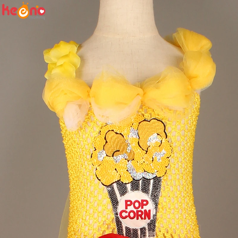 Circus Popcorn Girl Tutu Dress Carnival Birthday Party Wedding Flower Sequin Ball Gown Costume Kids Pop Corn Food Tulle Dress