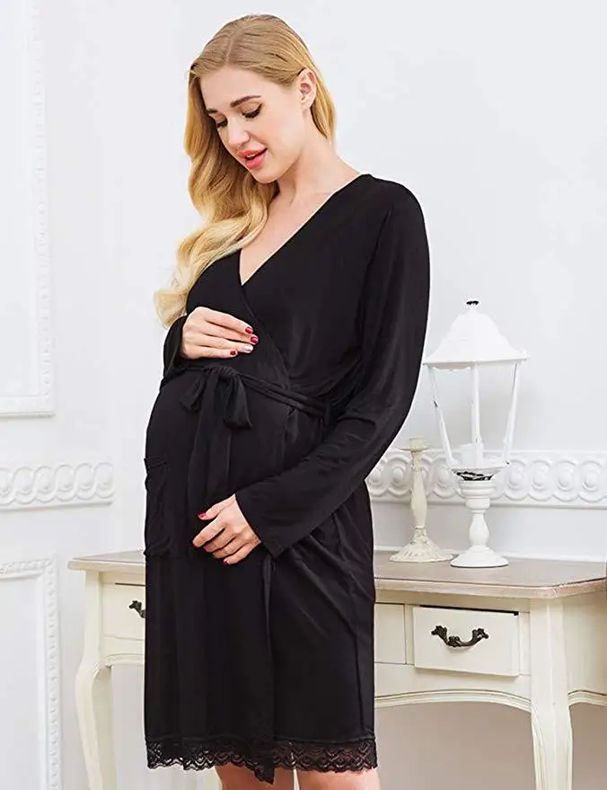 

Women's Long Sleeve Button Nursing Nightie Stripes Maternity Breastfeeding Dress black red maternity hot pajamas nightwear