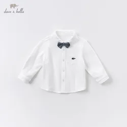 DB14571 dave bella autumn baby boys removable bow solid shirts infant toddler tops children high quality clothes