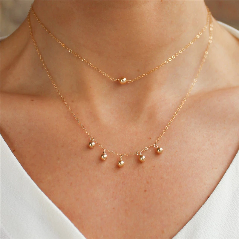14K złoty wypełniony naszyjnik złote koraliki naszyjnik minimalizm złoty naszyjnik typu Choker Handmade wisiorki Collier Femme Kolye Collares biżuteria Boho