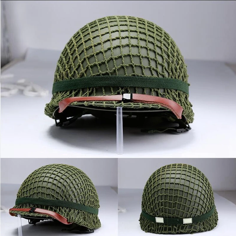 Tactical M1 Helmet Durable Heavy Duty Helmet Adjustable with Net Canvas Green Steel Helmet Paintball Equipment Field