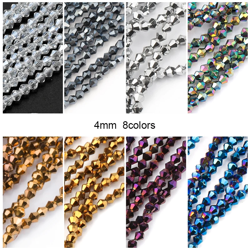 Plated color 4mm 100pcs/pack Multicolor bicone crystal loose beads fashion glass beads for Garment making