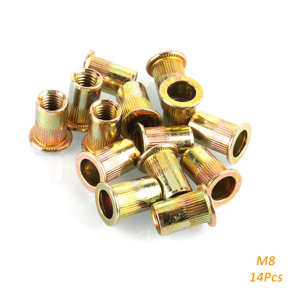 M3 M4 M5 M6 M8 M10 M12 Rivet Nuts แบนหัวเกลียว Nutsert สําหรับ Riveter Nut Gun เหล็กคาร์บอนชุบสังกะสี