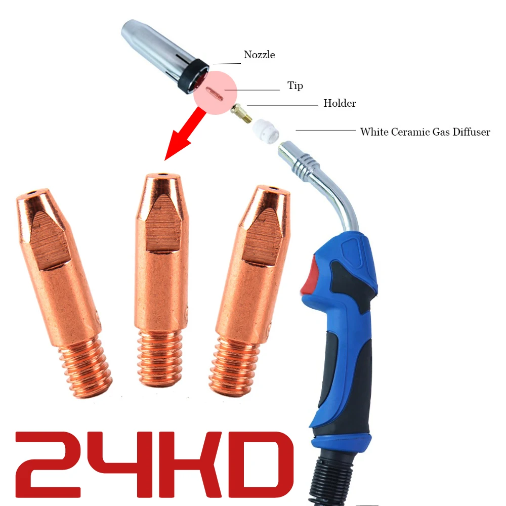M6 0.8/1.0/1,2mm M6 * 28mm Kupfer Kontakt Tipps Düsen Für 24KD MIG/MAG 25AK Schweißen Fackel Spitze M6 Für Binzel Gas Düse – Detail 2