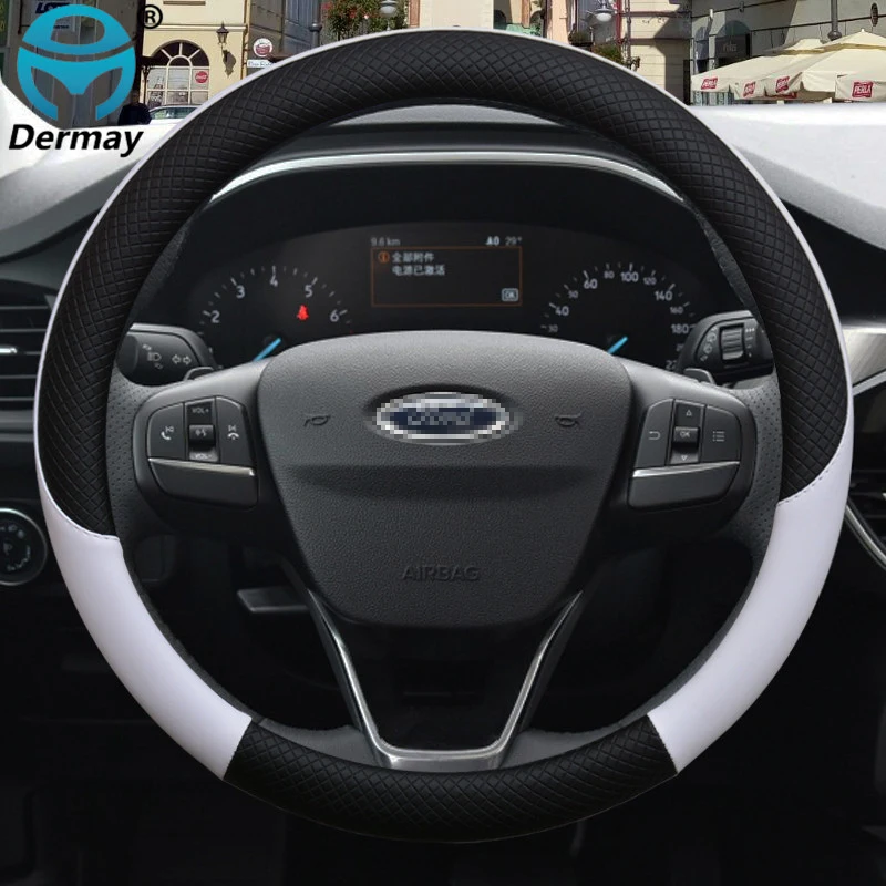 100% DERMAY Brand Leather Car Steering Wheel Cover Anti-slip for Ford Focus 2 3 4 MK1 MK2 MK3 MK4 Auto Interior Accessories