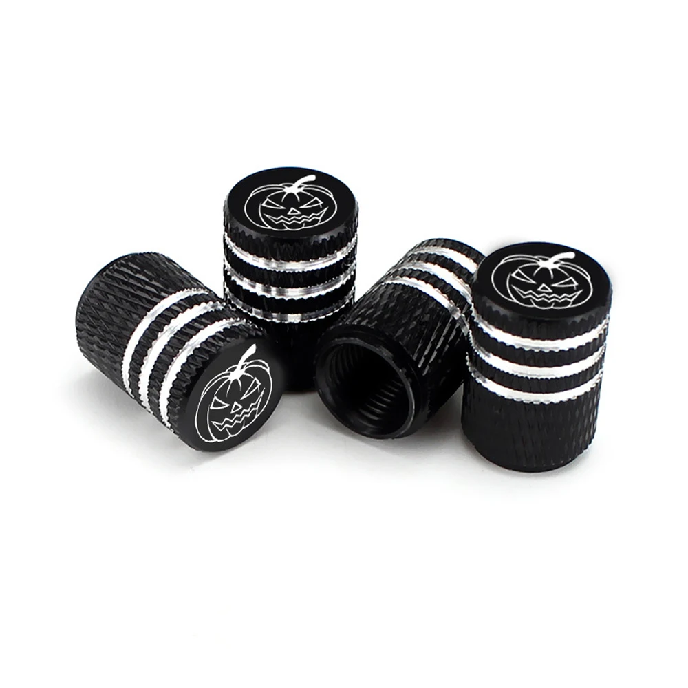 4Pcs/Set Car Tire Valve Stems Cap Knurling Style Pumpkin Tire Valve Cap Aluminum Tire Wheel Stem Air Valve Caps Dustproof Caps