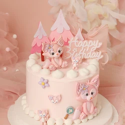 Lovely Pink Fox Animals Cake Toppers for Girl's birthday cake Children's Day Party Baby Happy Birthday Supplies Lovely Gifts