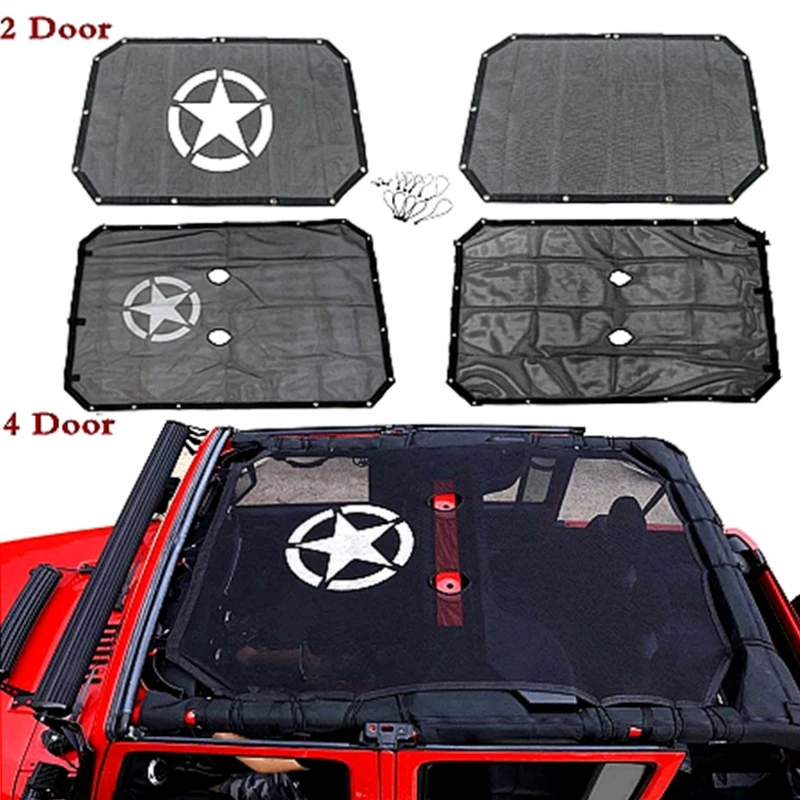 Sun Shade - Black Mesh FOR 2007-2018 Jeep Wrangler JK JKU 2-4Door Sun Shade Top Net Cover Black Roof Mesh