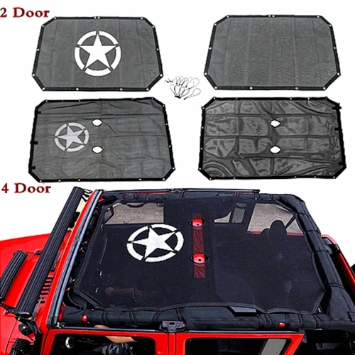 Parasol-Malla negra para Jeep Wrangler JK JKU 2007-2018, parasol de 2-4 puertas, cubierta de red superior, malla de techo negra
