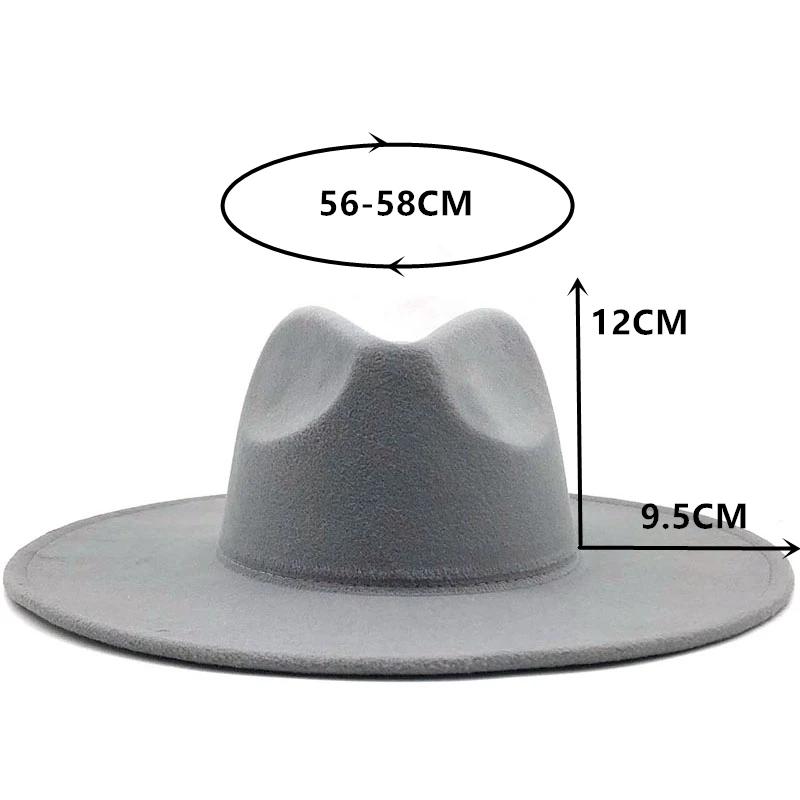 New Men Women Wide Big Brim Wool Felt Fedora Panama Hat with Belt Buckle Jazz Trilby Cap Party Formal Top Hat In gray,black