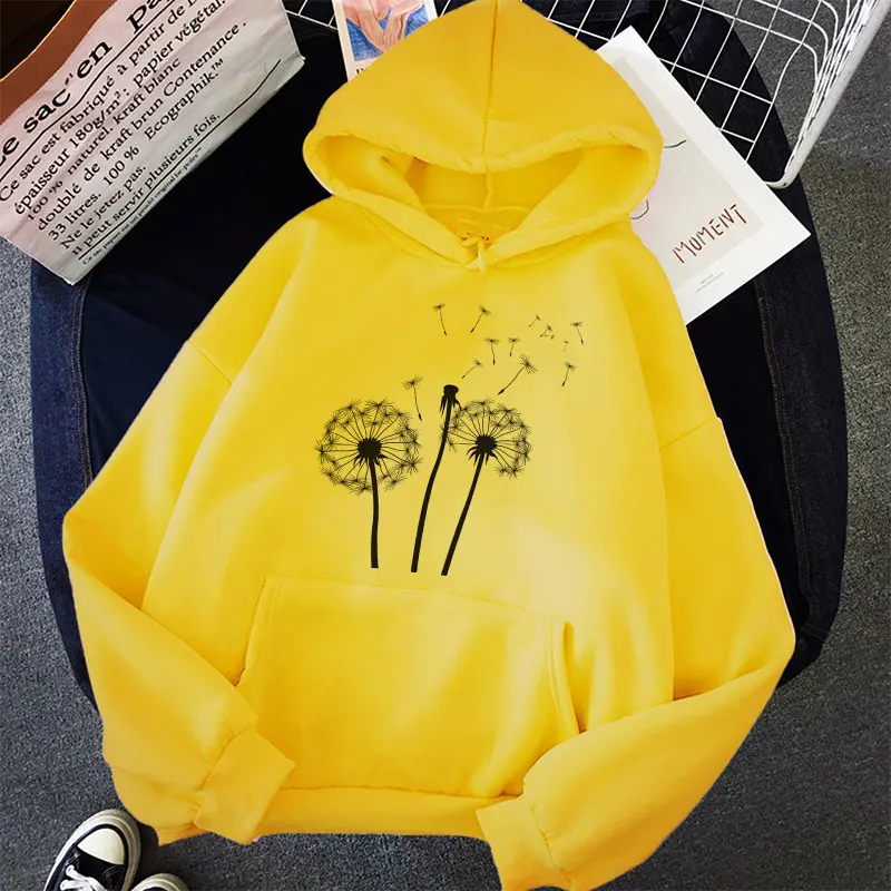 Dandelion Print Yellow Tops Hoodie Korean Harajuku Aesthetic Hoodies Goth Women Autumn Winter Pullover Sudaderas Kpop Sweatshirt